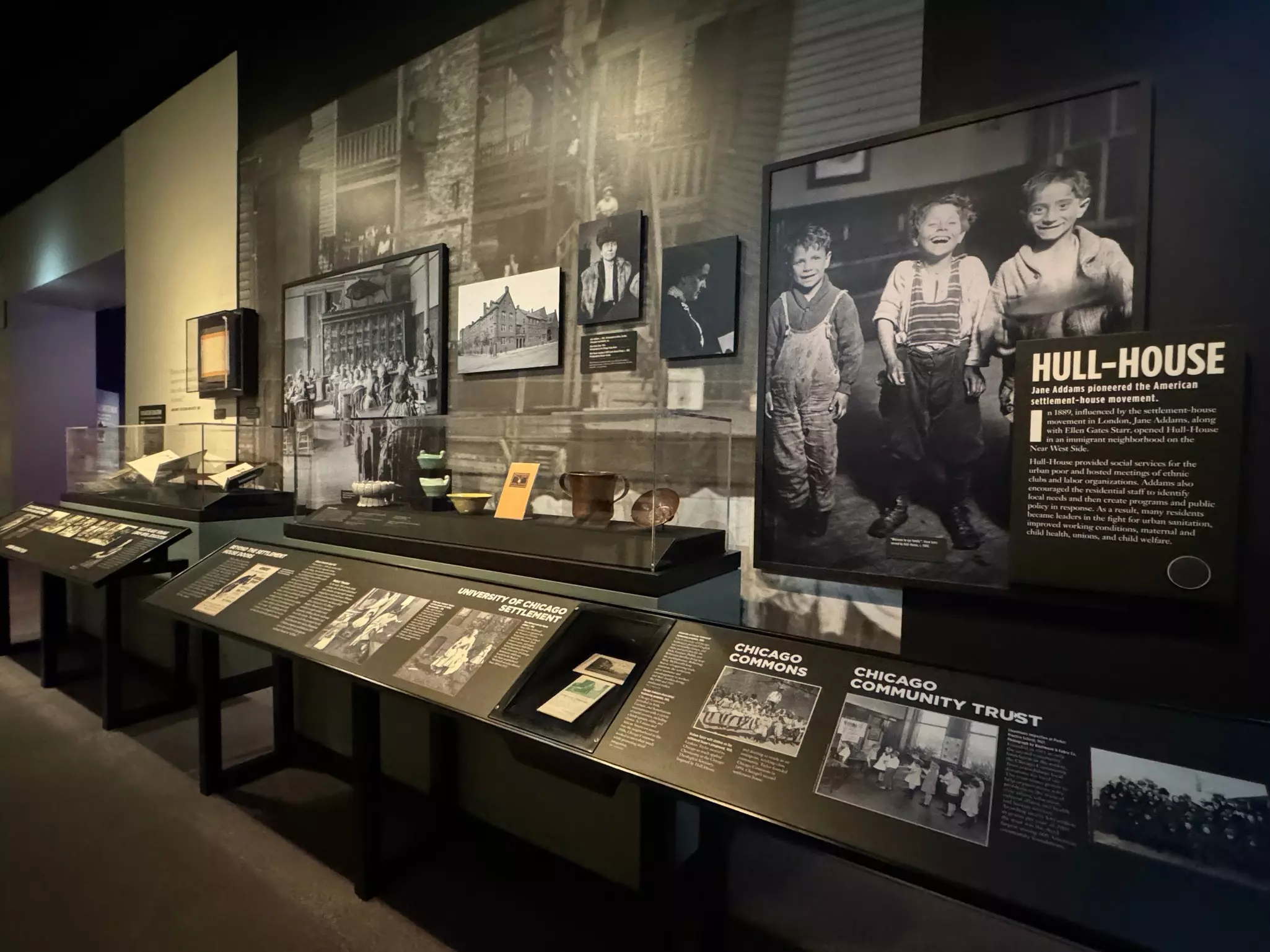 A display on community history at the Chicago History Museum in Chicago, Illinois.
