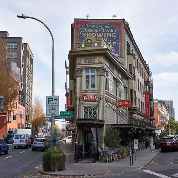 The Flatiron Building, also known as Ringlers Annex and Espresso Bar, a historic two-story building that sits at the end of a triangular lot in downtown Portland
