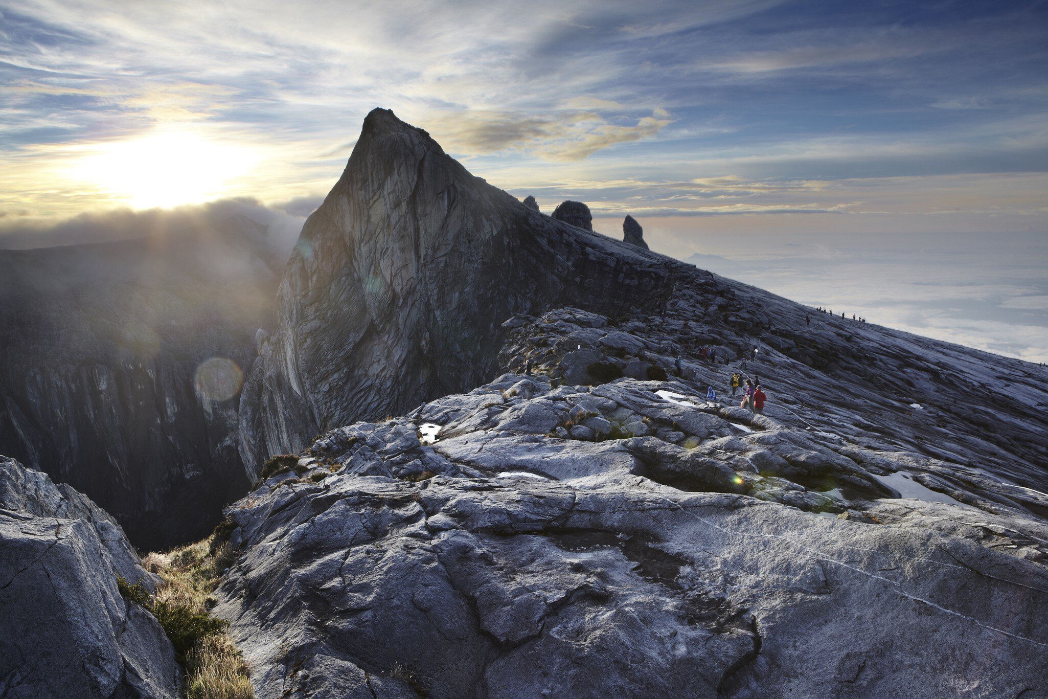 Climbers making their way to summit of Mount Kinabalu.