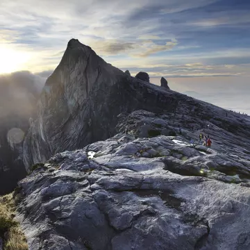 Climbers making their way to summit of Mount Kinabalu.