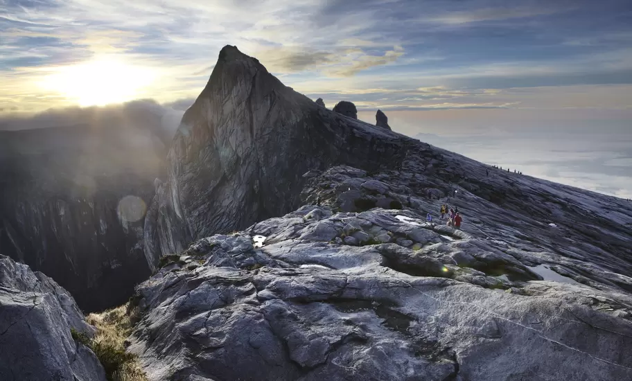 Climbers making their way to summit of Mount Kinabalu.