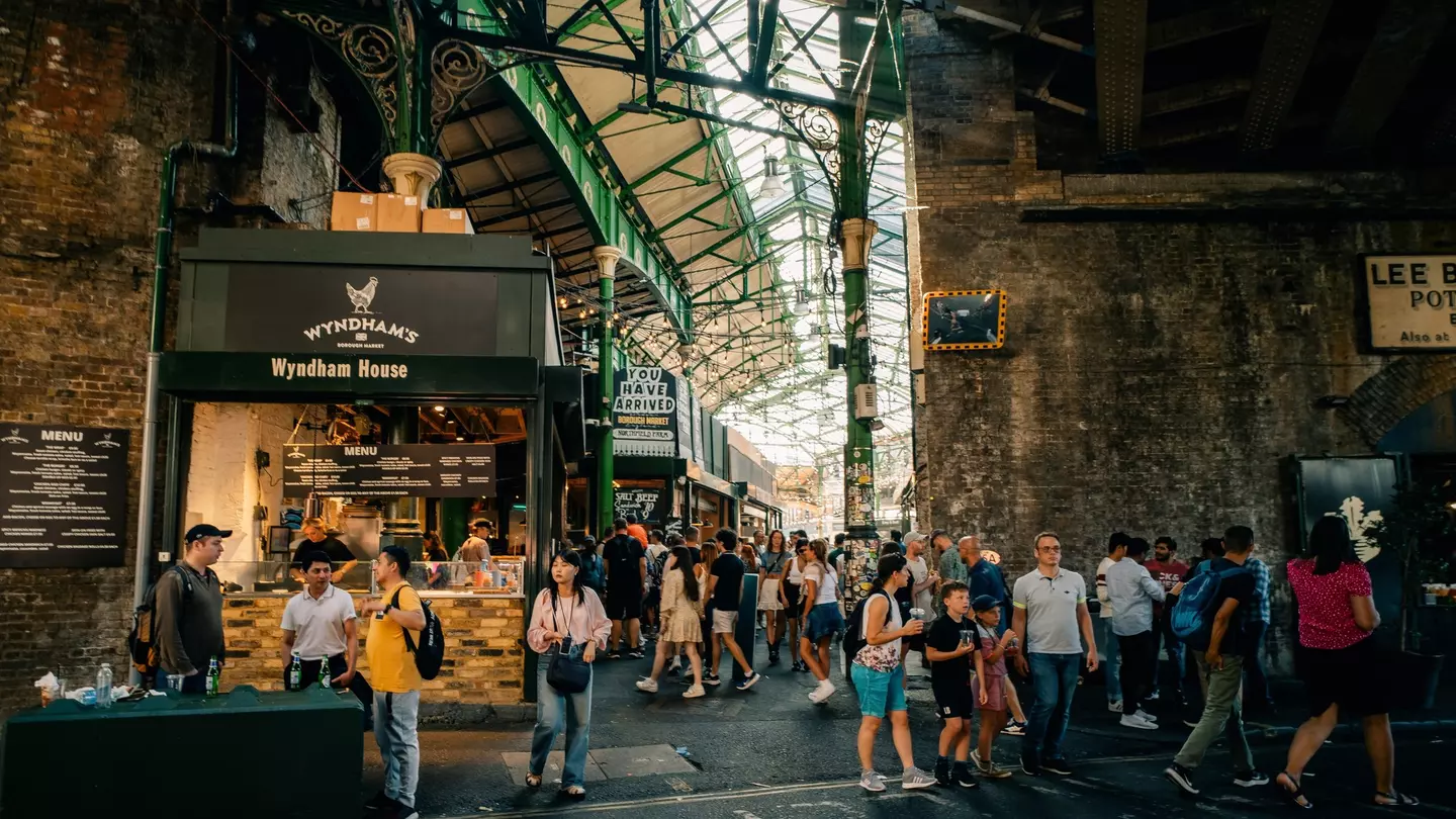 Interior view of London's famous Borough Market.