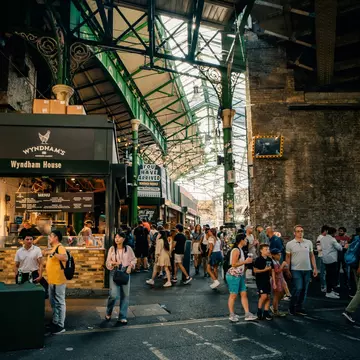 Interior view of London's famous Borough Market.
