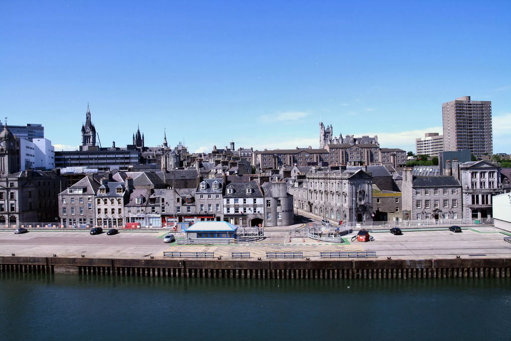 View of Aberdeen skyline from inside the docks or harbor area