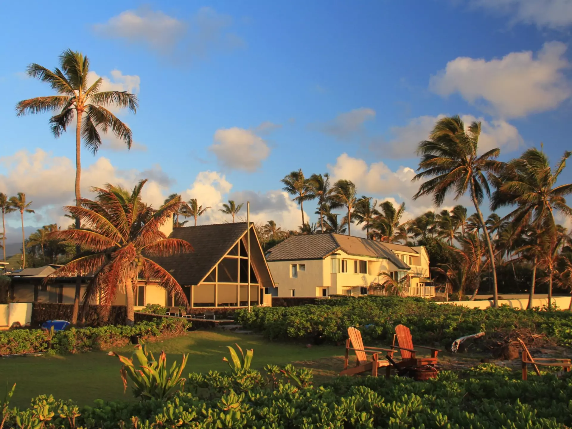 Oceanfront home on Oahu Hawaii at sunset