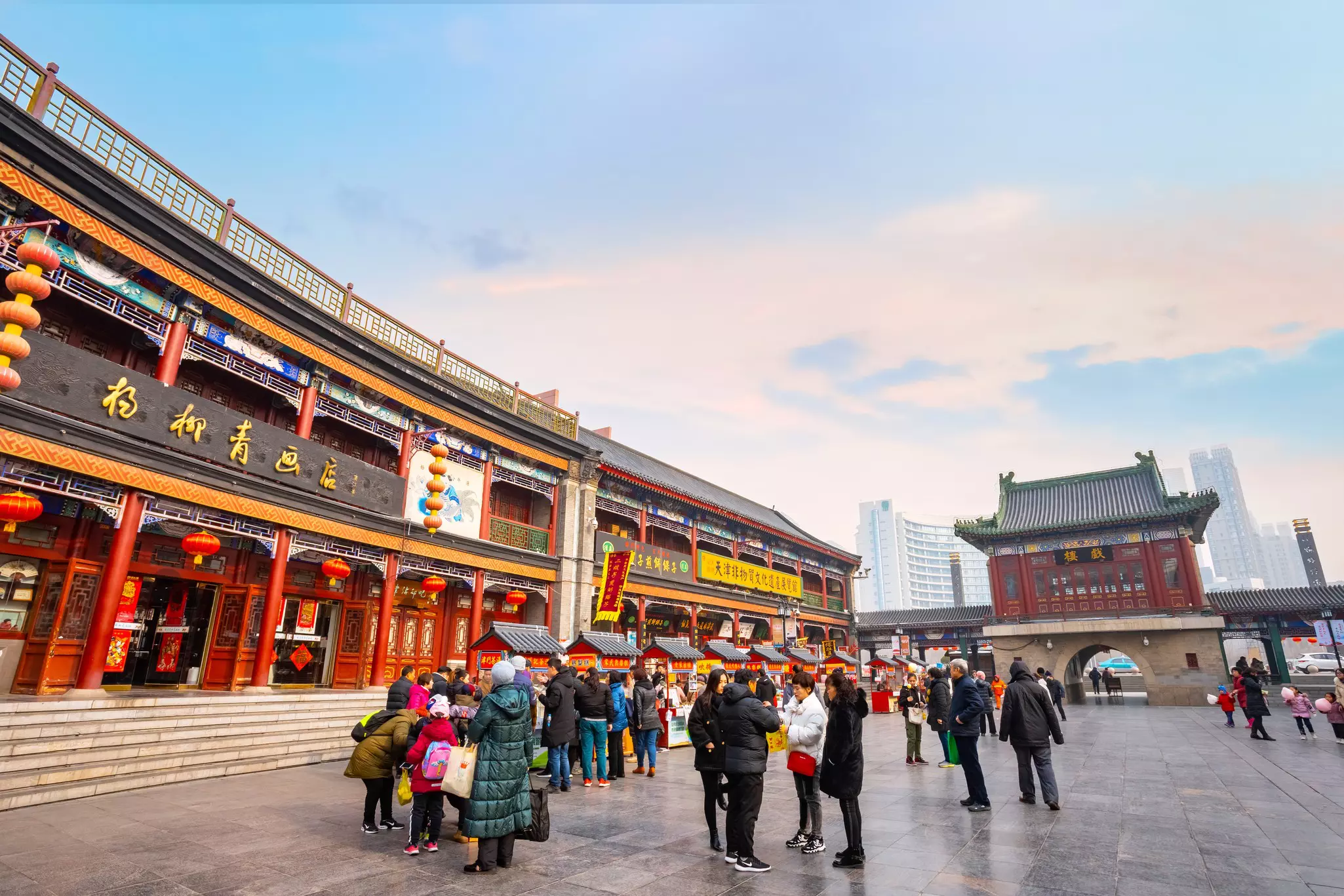 Shoppers and street vendors at Guwenhua Jie (Ancient Culture Street) in Tianjin, China.