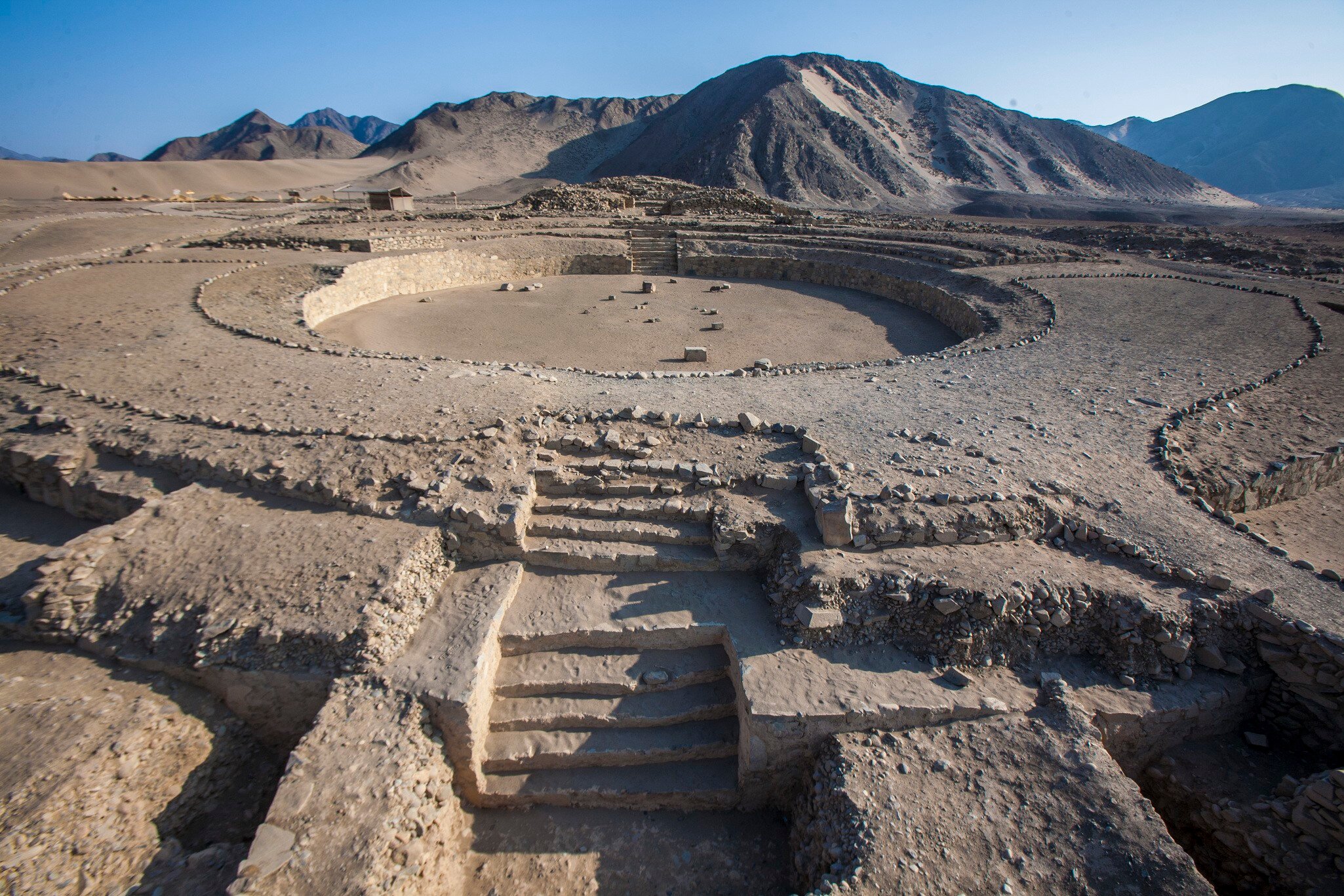 The ancient platform mounds and sunken circular courts of the Sacred City of Caral-Supe, Peru