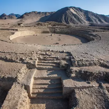 The ancient platform mounds and sunken circular courts of the Sacred City of Caral-Supe, Peru