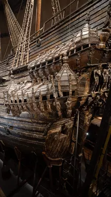 A Viking ship displayed in a museum.