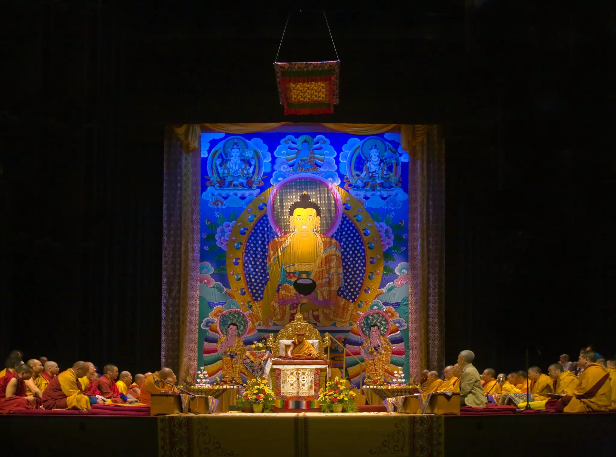 A teaching by the Dalai Lama at the Tibetan Mongolian Cultural Center, Bloomington, Indiana