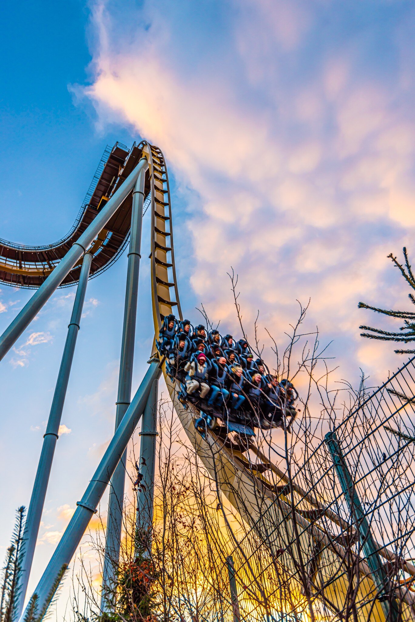 Gothenburg, Sweden - december 15 2018: Roller coaster Valkyria in action at Liseberg amusement park.  License Type: media  Download Time: 2023-08-02T16:59:16.000Z  User: FergalCo  Is Editorial: Yes  purchase_order:   