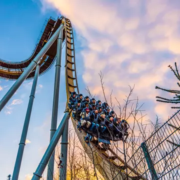 Gothenburg, Sweden - december 15 2018: Roller coaster Valkyria in action at Liseberg amusement park.  License Type: media  Download Time: 2023-08-02T16:59:16.000Z  User: FergalCo  Is Editorial: Yes  purchase_order:   