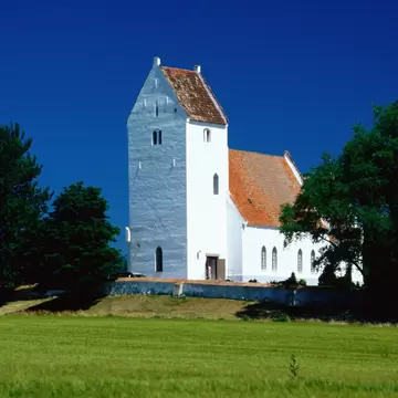Elmelunde Kirke (church) and trees, Denmark.