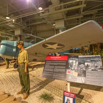 Honolulu, Oahu, Hawaii, United States - August 2016: American Grumman F4F-3 Wildcat Fighter of 1942 in Hangar 37 of the Pearl Harbor Aviation Museum of Hawaii. American aircraft served in World War 2.; Shutterstock ID 2138338177;