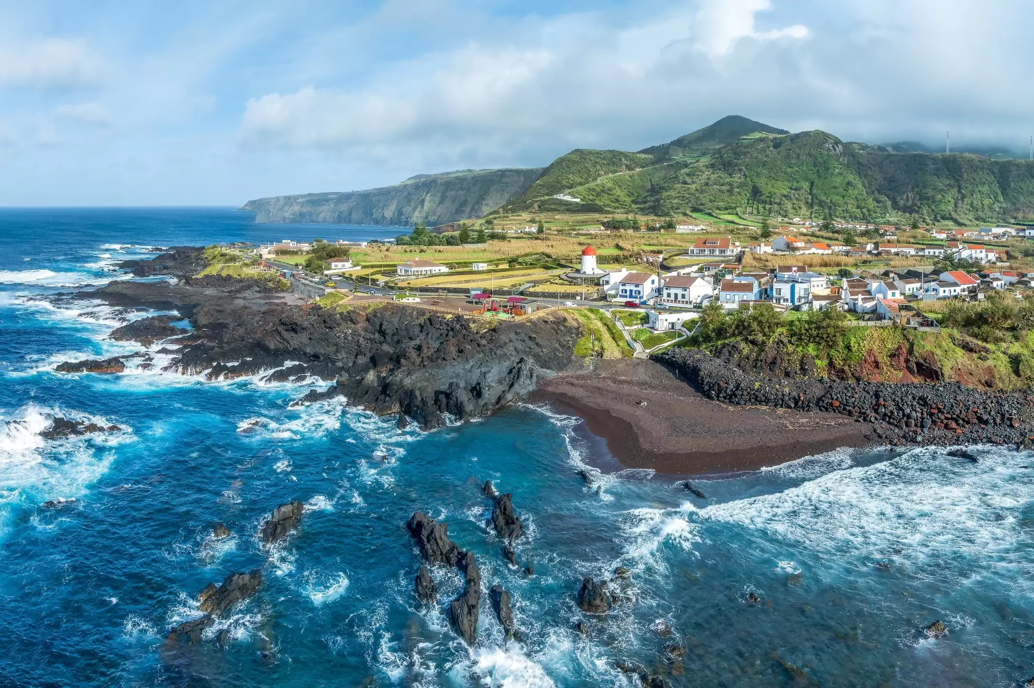 Aerial view of Mosteiros village at Sao Miguel island, Azores archipelag, Portugal, License Type: media, Download Time: 2026-03-06T12:06:24.000Z, User: LP_YKhanna, Editorial: false, purchase_order: 65050 - Digital Destinations and Articles, job: LP, client: Journeys, other: Yuvraj Khanna