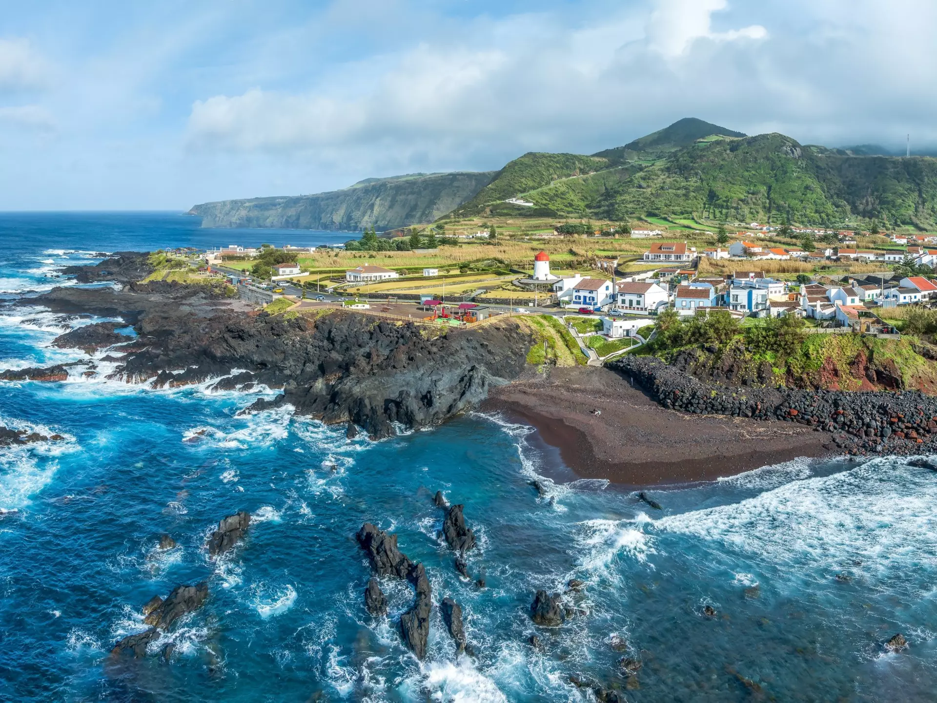 Aerial view of Mosteiros village at Sao Miguel island, Azores archipelag, Portugal, License Type: media, Download Time: 2026-03-06T12:06:24.000Z, User: LP_YKhanna, Editorial: false, purchase_order: 65050 - Digital Destinations and Articles, job: LP, client: Journeys, other: Yuvraj Khanna