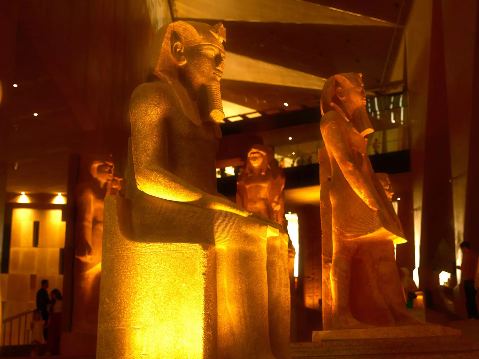 Stone figures inside The Grand Egyptian Museum 