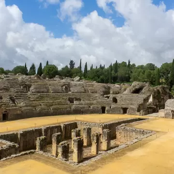 Ruins of the Roman amphitheater of Itálica near Seville, Spain.
