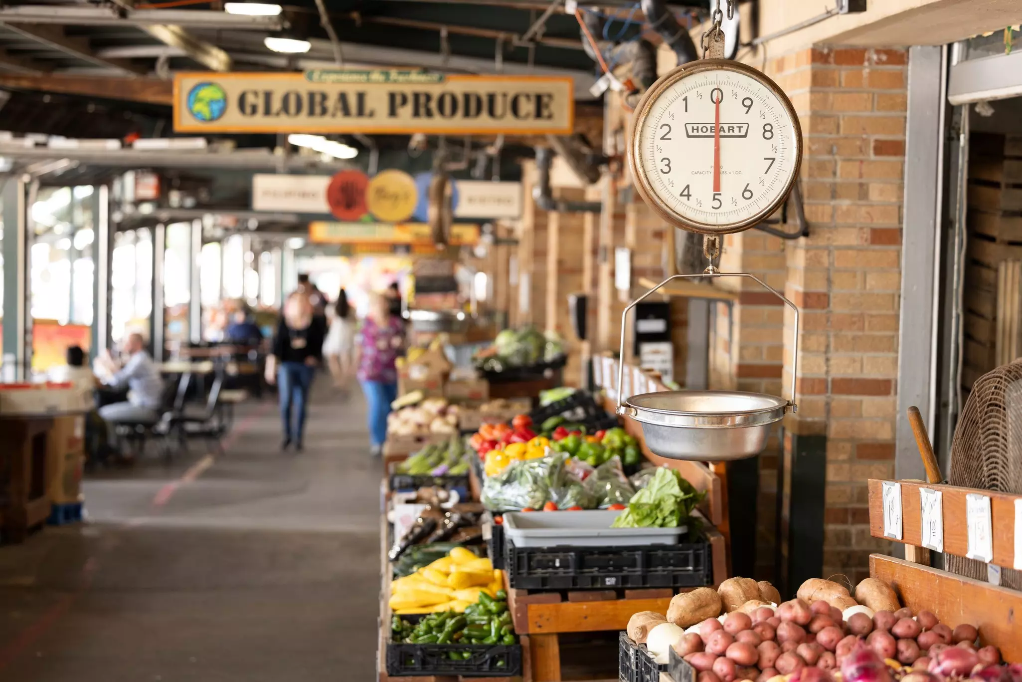 Afternoon light shines on a produce stand in the Historic City Market, Kansas City