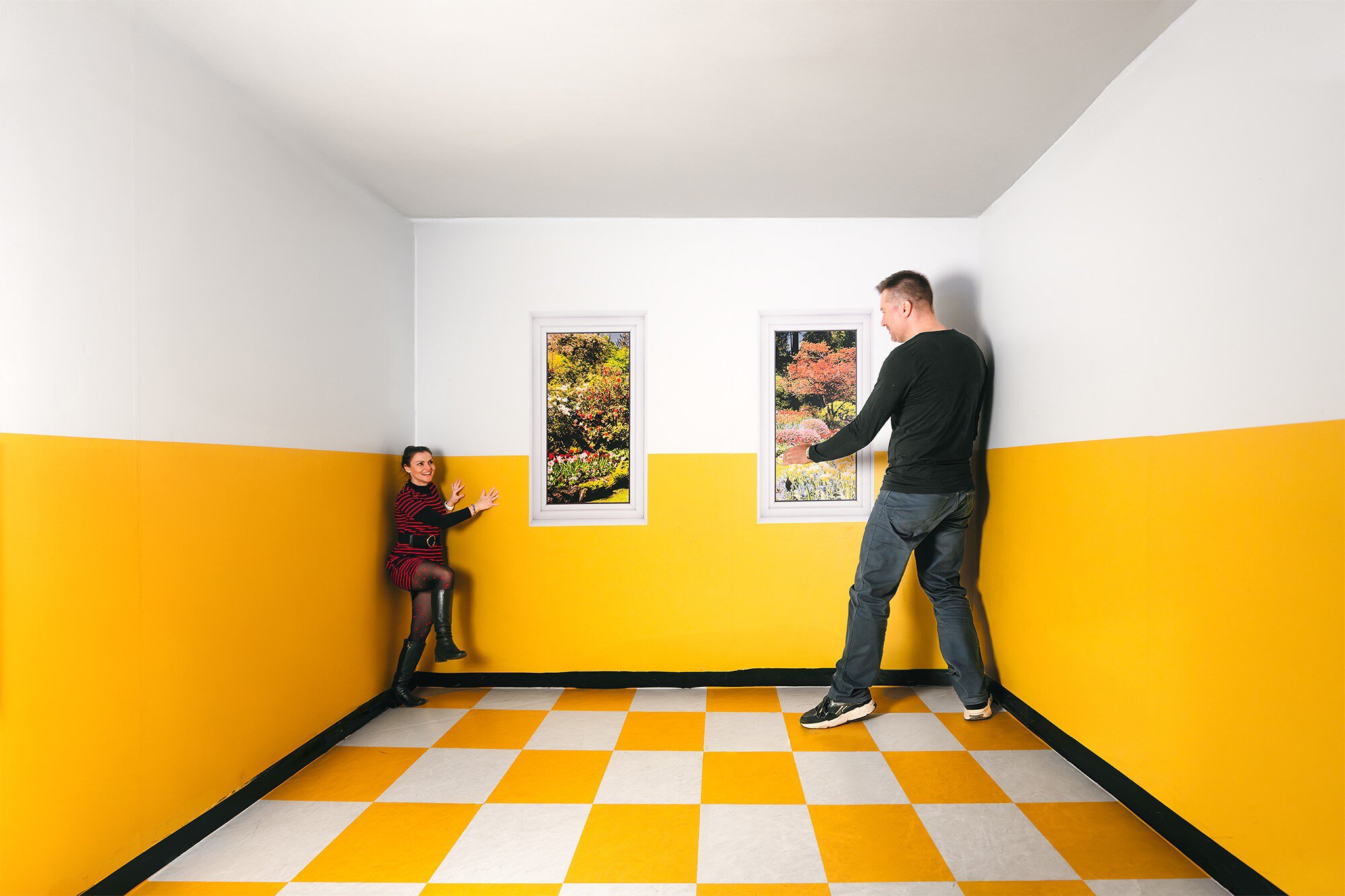 View of visitors at an exhibit at the Museum of Senses in Prague, Czechia.