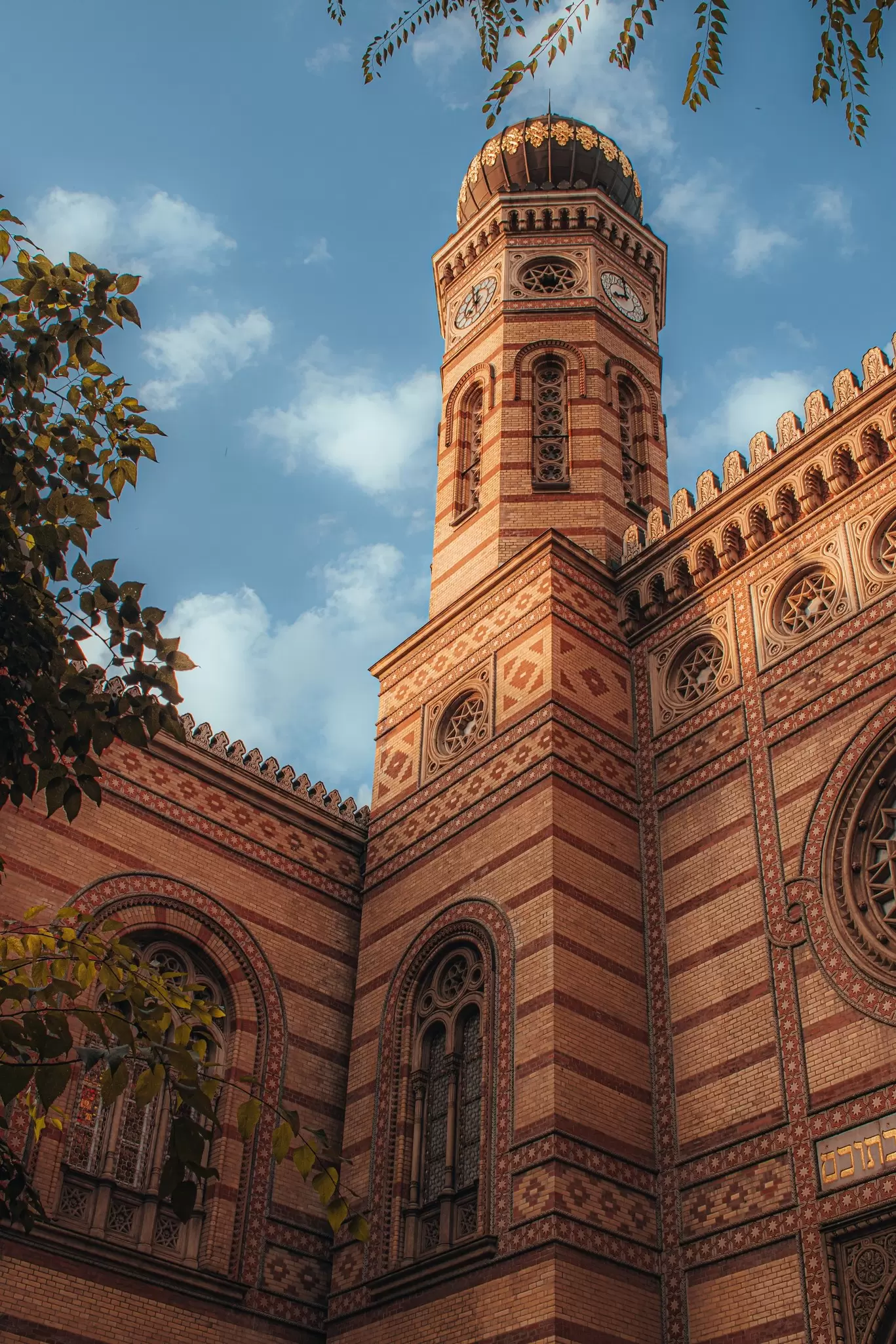 View of the Great Synagogue during sunset in Budapest, Hungary.