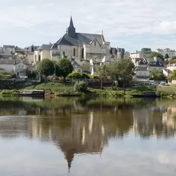 Candes Saint Martin and reflection in Saumur, Loire Valley, France.