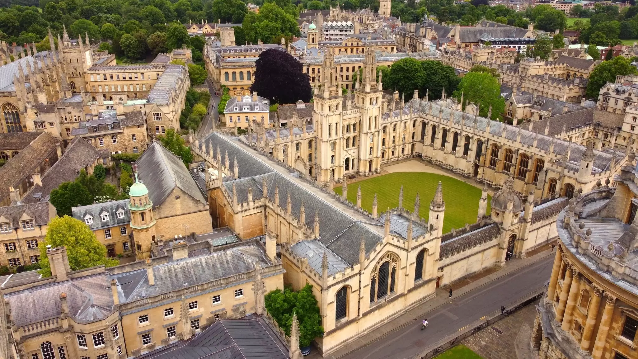 Aerial view of All Souls College, part of Oxford University in Oxford, UK.