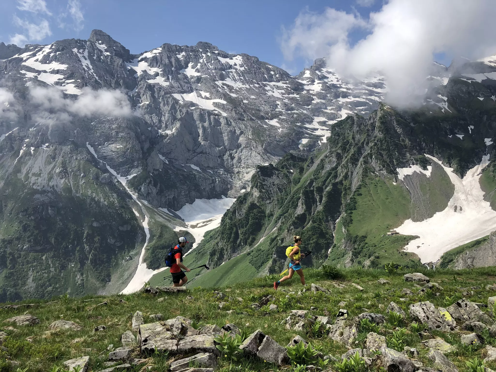 Hikers follow the Via Alpina hiking route, Slovenia