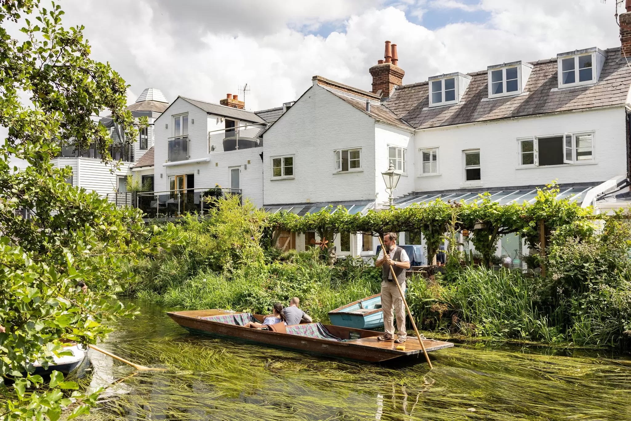 Medieval half-timber houses and Stour river in Canterbury Old Town, Kent, England