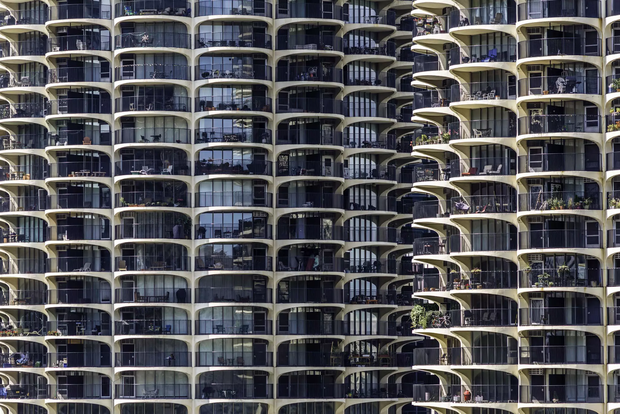Balconies of the Marina City Condominiums on State St in Chicago, Illinois.