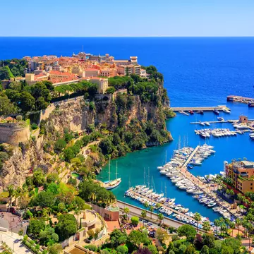 Old town and Prince Palace on the rock in Mediterranean Sea, Monaco, southern France