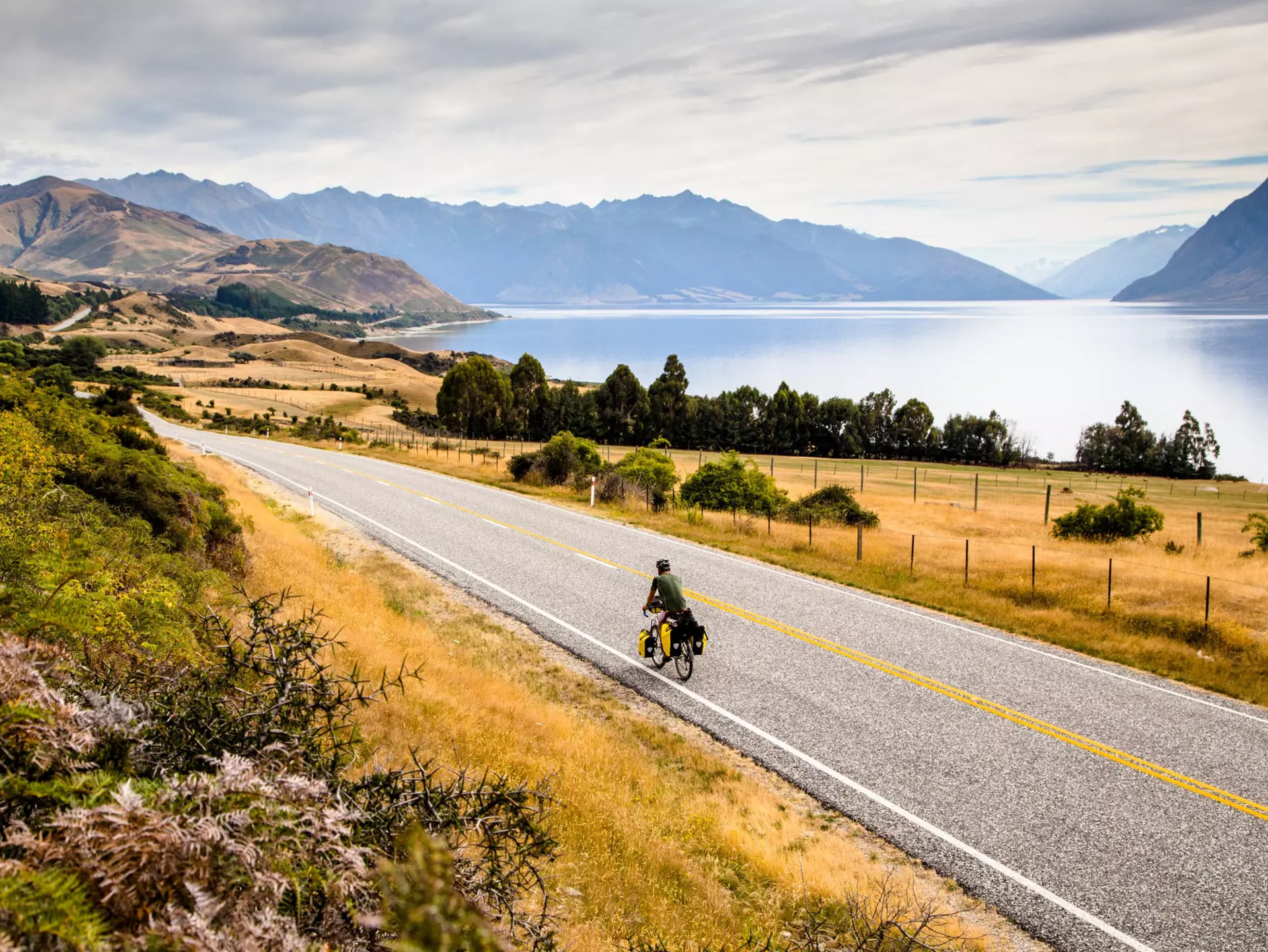 Bike touring through New Zealand's Southern Alps. Tara Kenny/Shutterstock