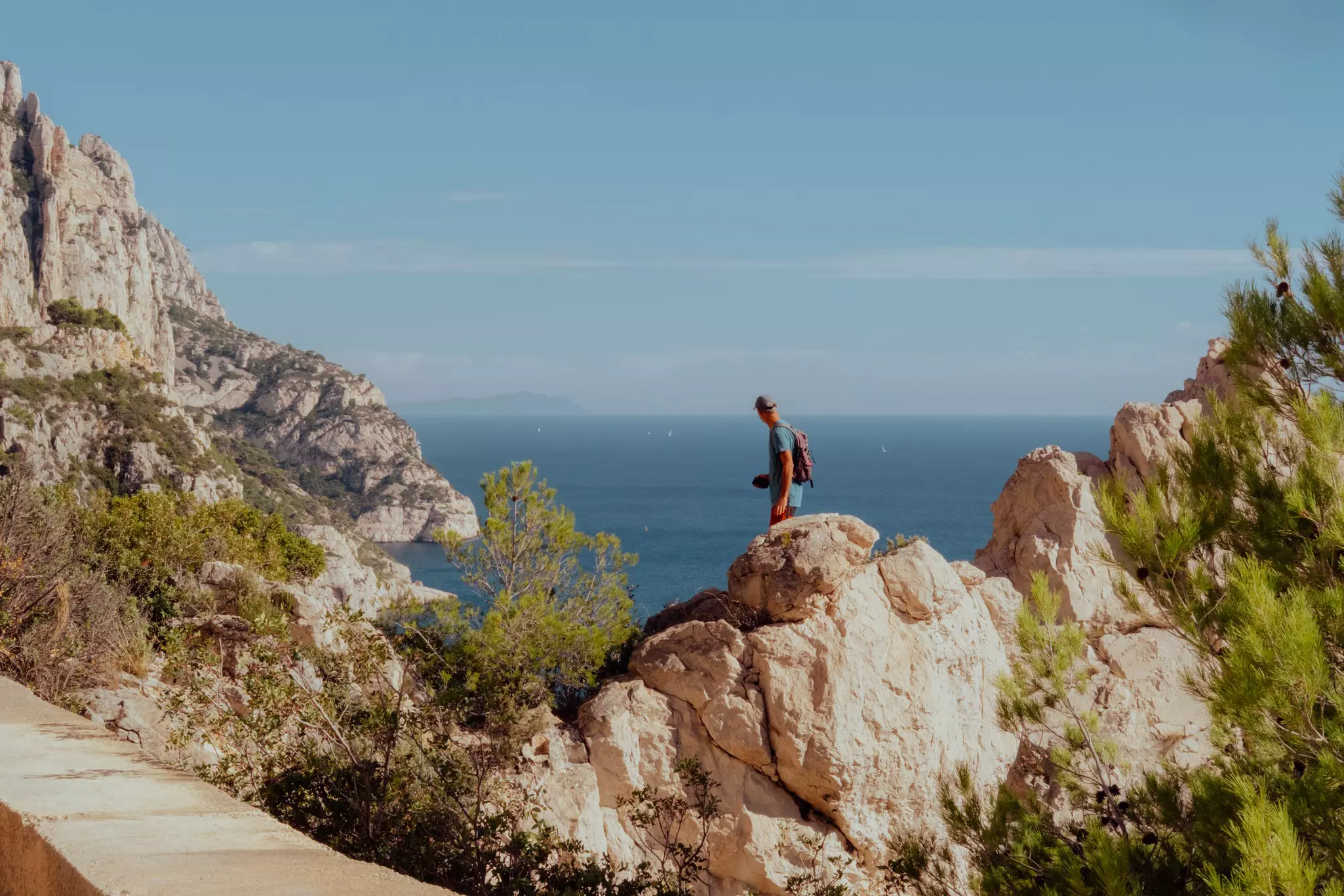 A man on a cycling tour in Calanques National Park near Marseille, France