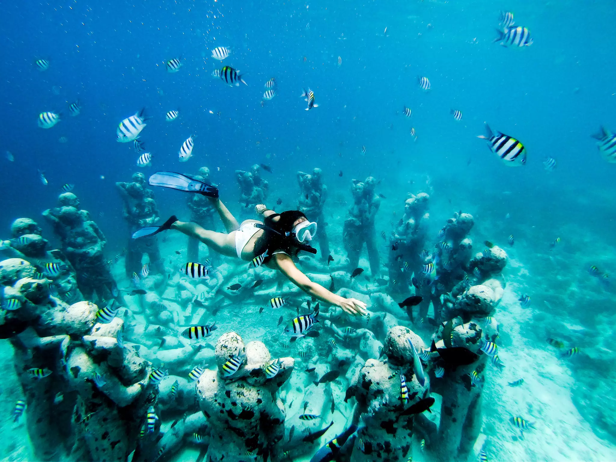 Snorkeling around the underwater statues of Gili Meno, Indonesia.