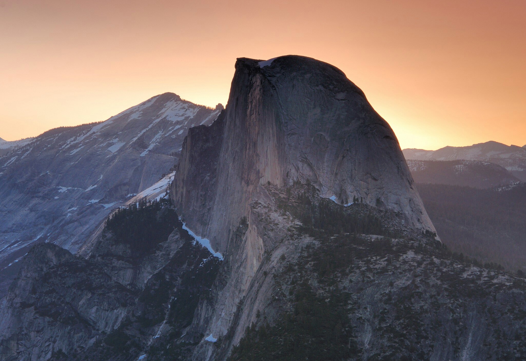 Half Dome at sunrise in Yosemite National Park.