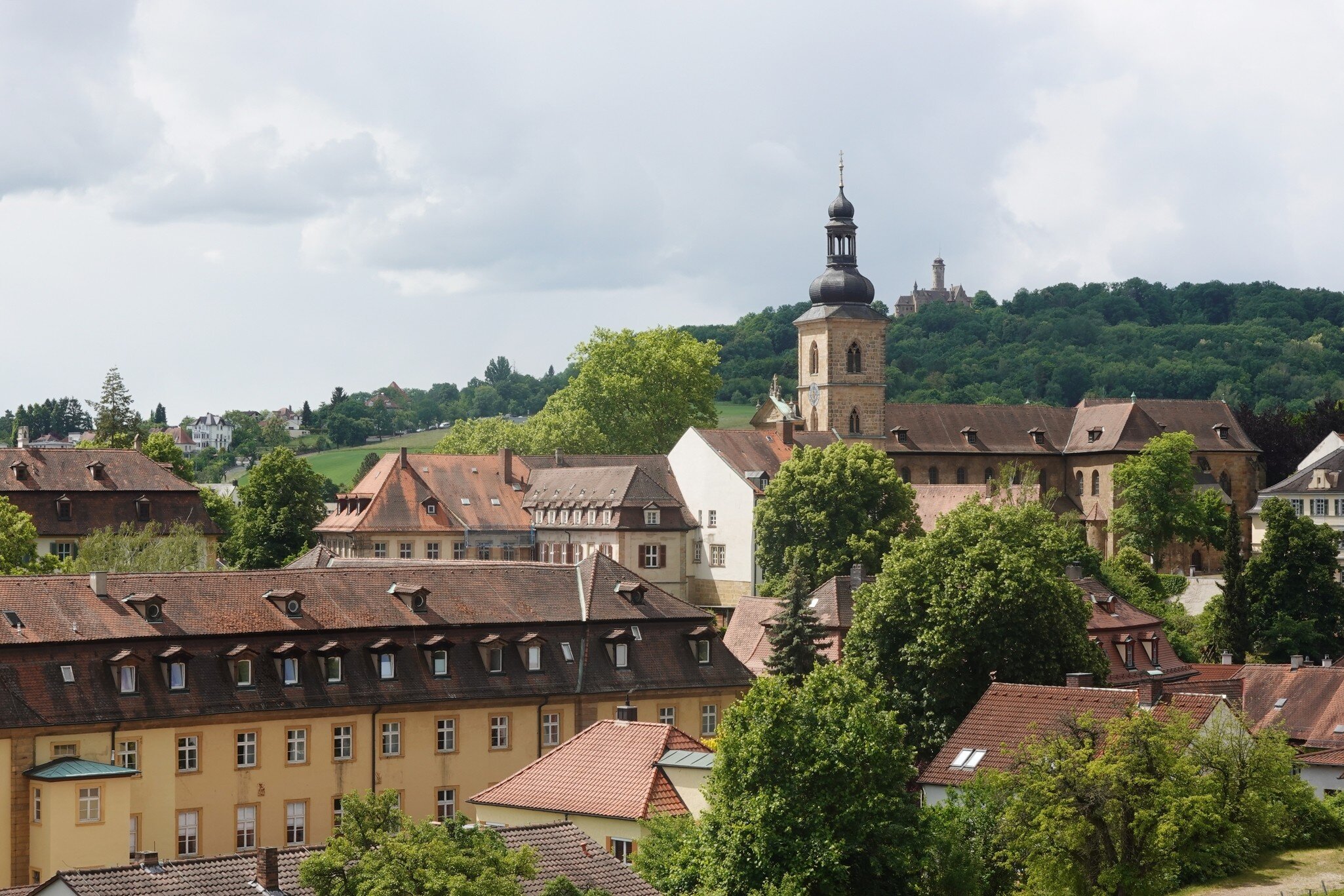 Wide view of the Cathedral (Bamberger Dom) in Bamberg, Germany.                          