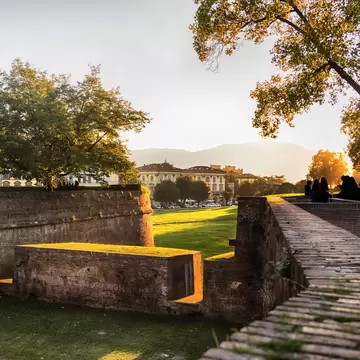 Sunset at the Medieval fortress wall in Lucca.