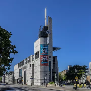 AUGUST 13, 2017: Exterior of Pointe a Calliere, a museum of archaeology and history in Old Montreal.