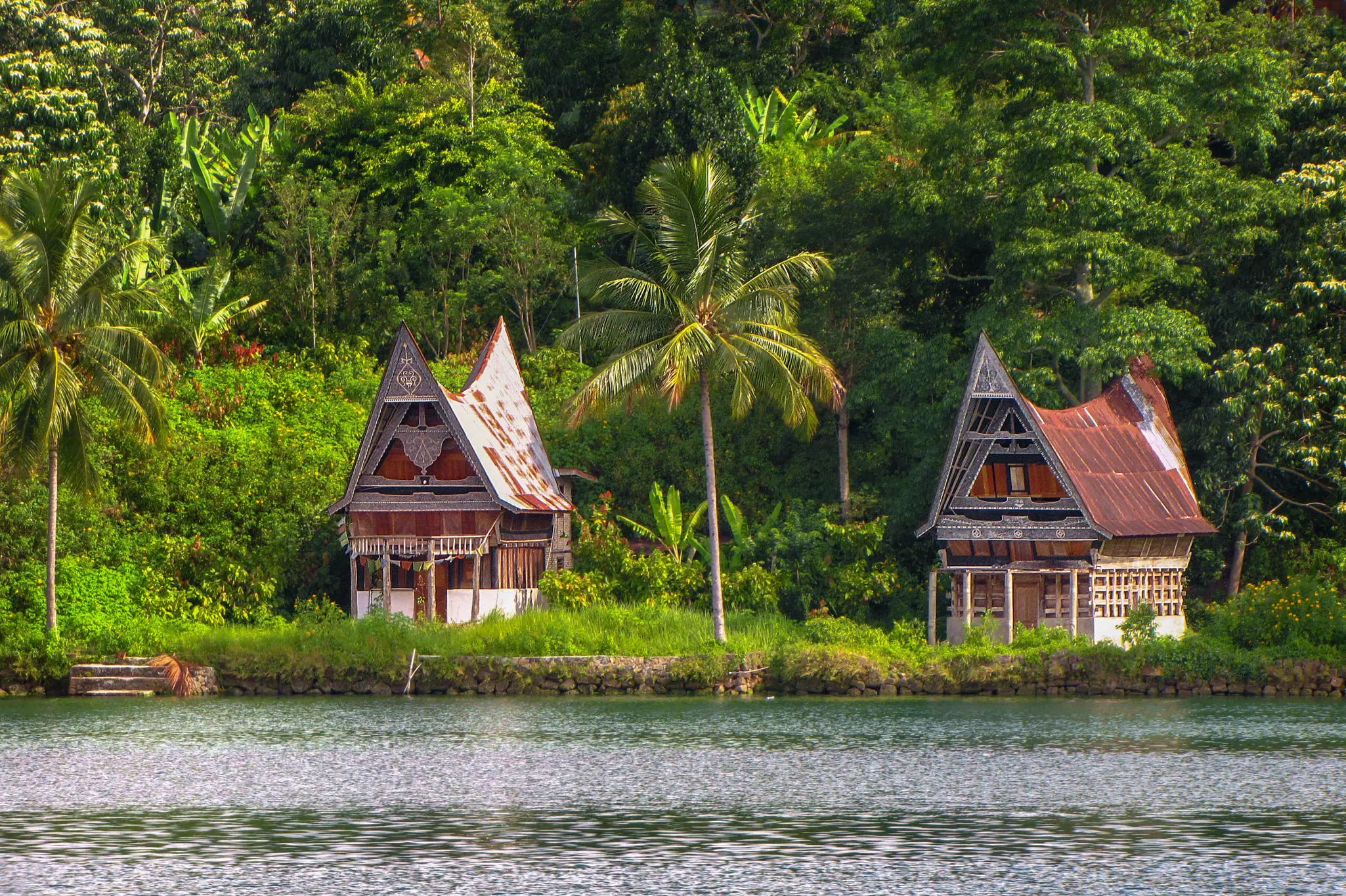 Traditional Batak houses on the shore of Samosir Island