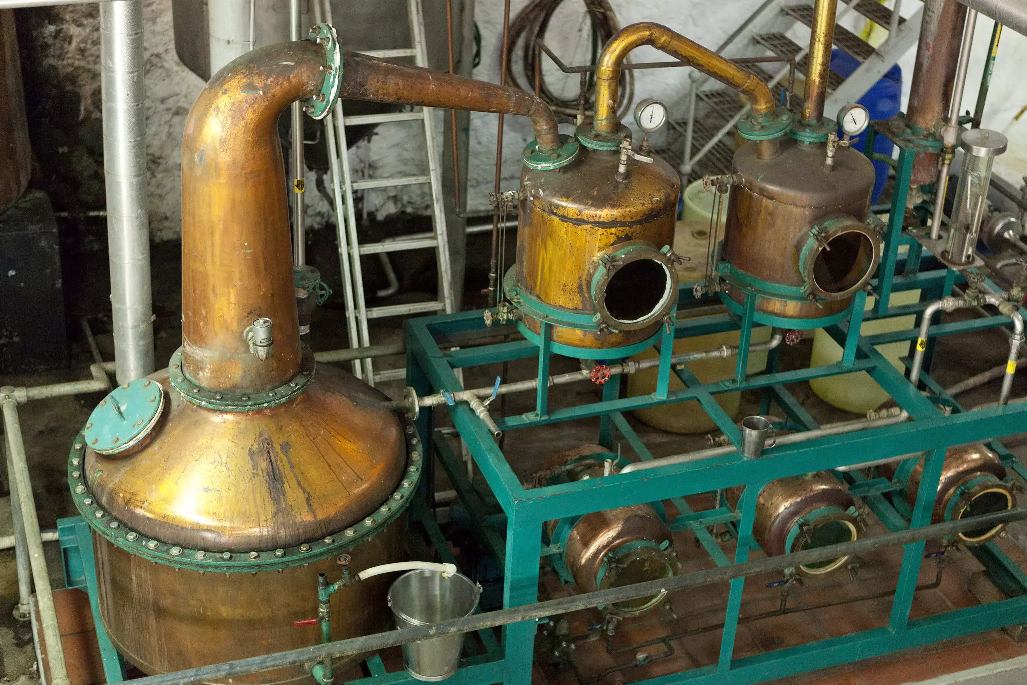 Equipment inside an old rum distillery in St. Lucia.