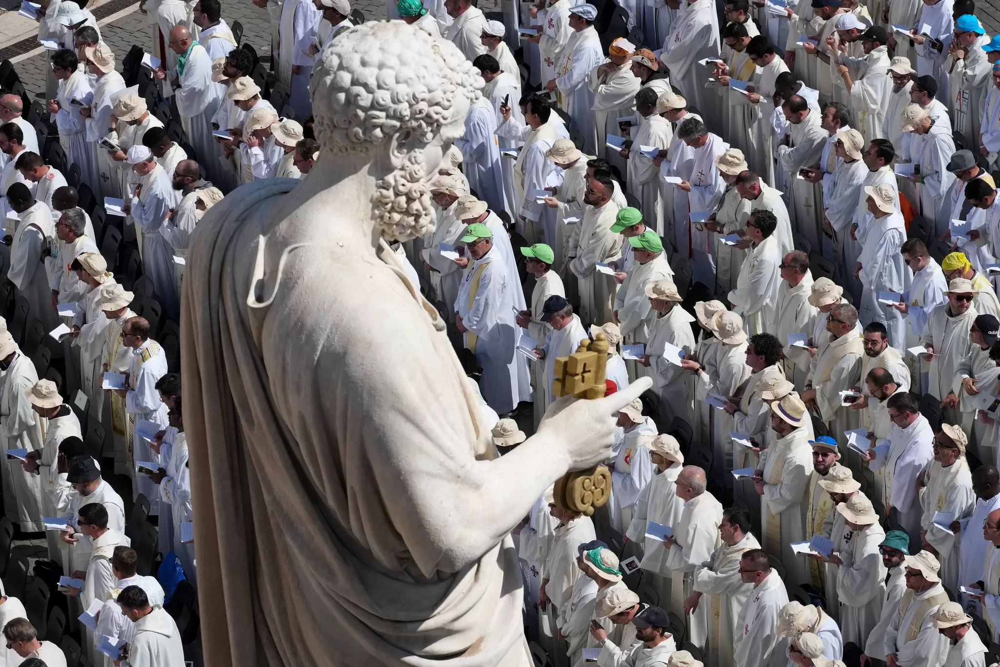 Catholic clergy attend Holy Mass on on the second day of mourning for Pope Francis on April 27, 2025 in Vatican City. Christopher Furlong/Getty Images