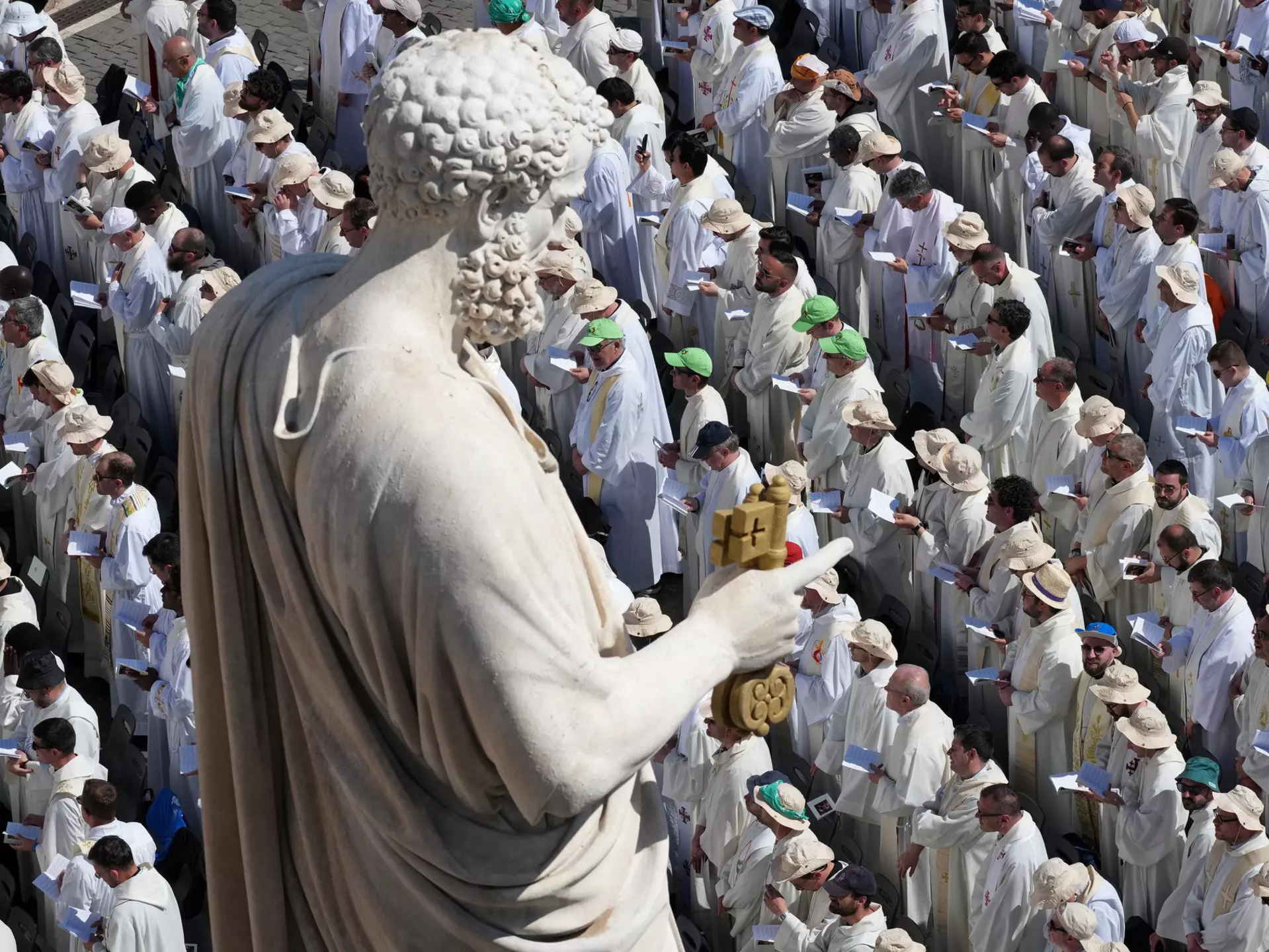 Catholic clergy attend Holy Mass on on the second day of mourning for Pope Francis on April 27, 2025 in Vatican City. Christopher Furlong/Getty Images
