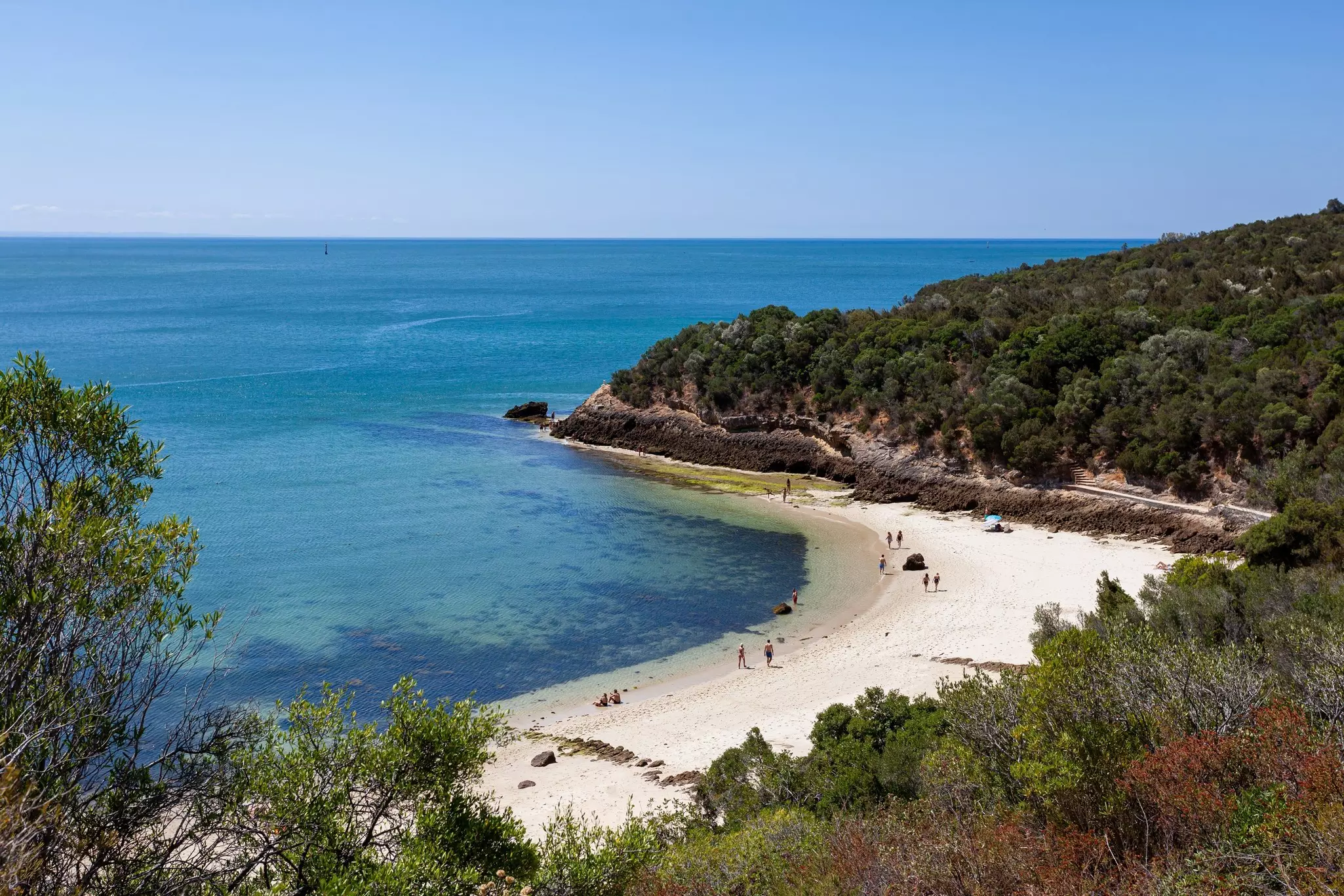 The beautiful Praia de Galapinhos, a remote beach located in the Parque Natural da Arrábida, a natural area south of Lisbon, Portugal