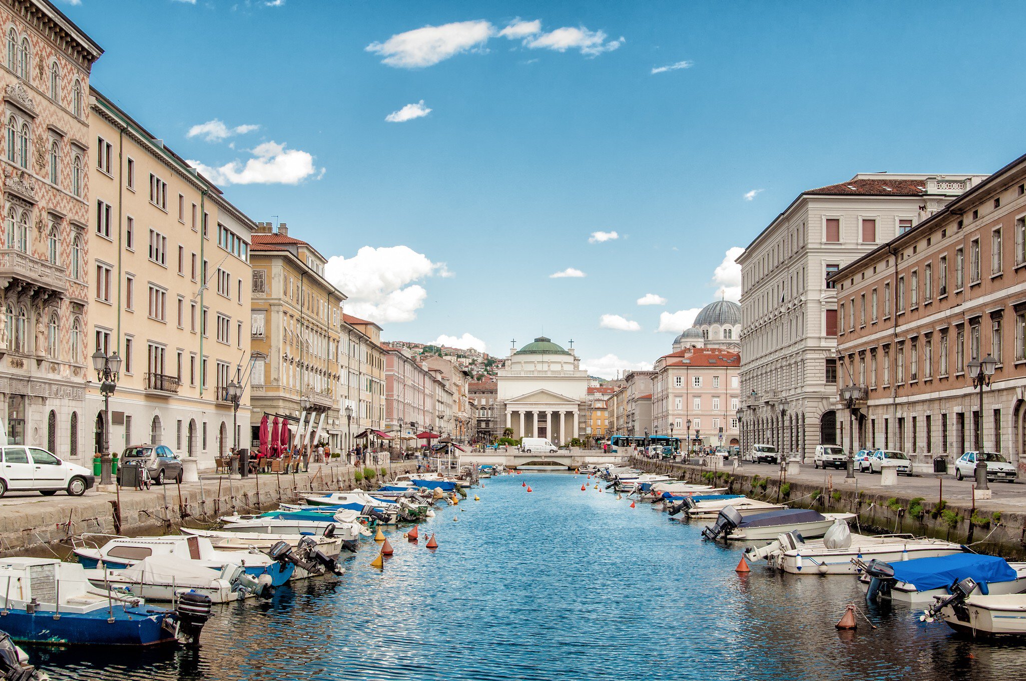 Wide angle view of the Canal Grande in Trieste, Italy.
