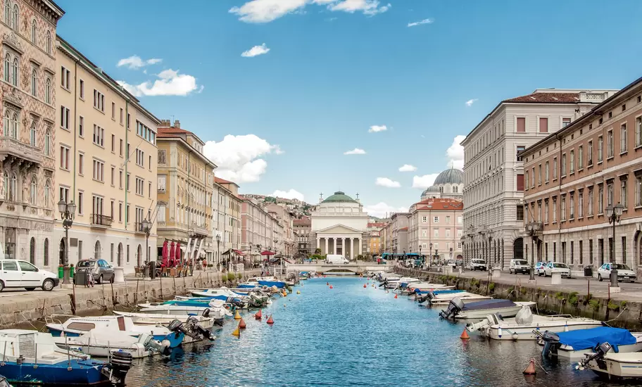Wide angle view of the Canal Grande in Trieste, Italy.