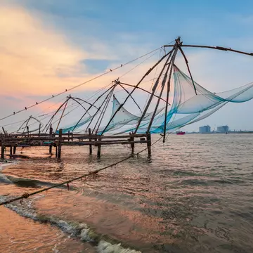 Chinese fishing nets (cheena vala) are a type of stationary lift net on the shore of Fort Kochi.