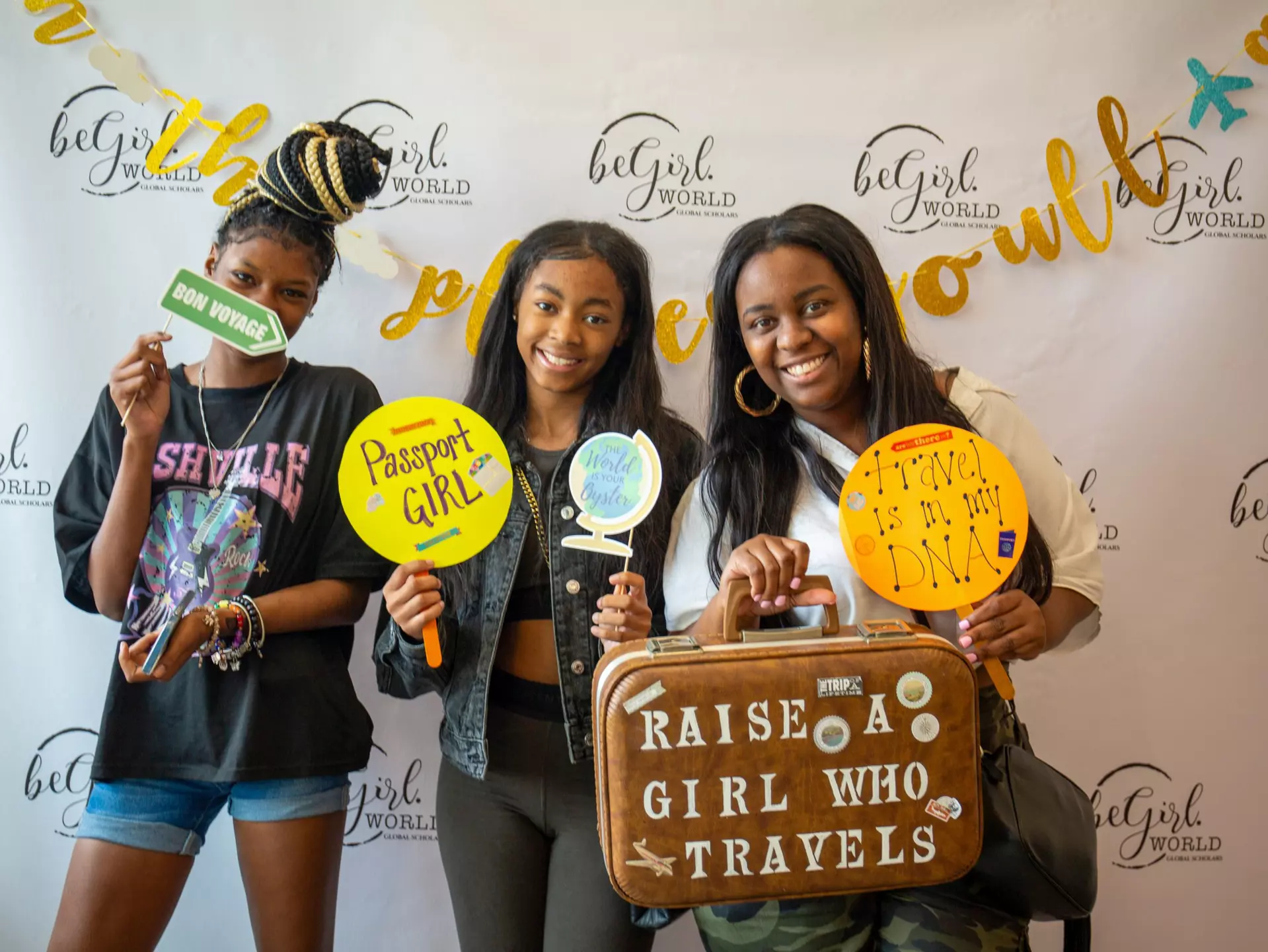 beGirl.world Global Ambassadors pose at a passport event in Philadelphia on September 9, 2023 © Ireashia Bennett