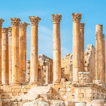 Temple of Artemis in the ancient Roman city of Gerasa, preset-day Jerash, Jordan. It is located about 48 km north of the capital Amman.; Shutterstock ID 236552494;