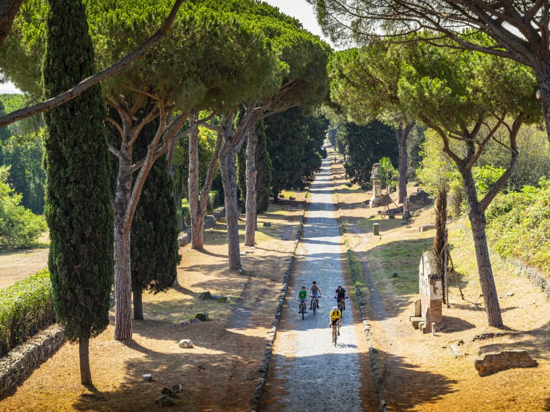 Cyclists along the ancient Appian Way near Rome. Guido Cozzi/Atlantide Phototravel/Getty Images