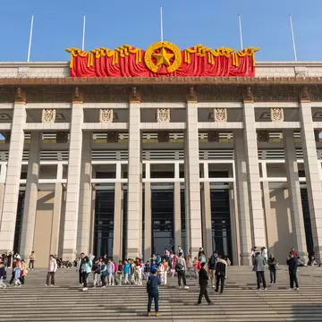 View of the steps leading up to the National Museum of China in Beijing, China.